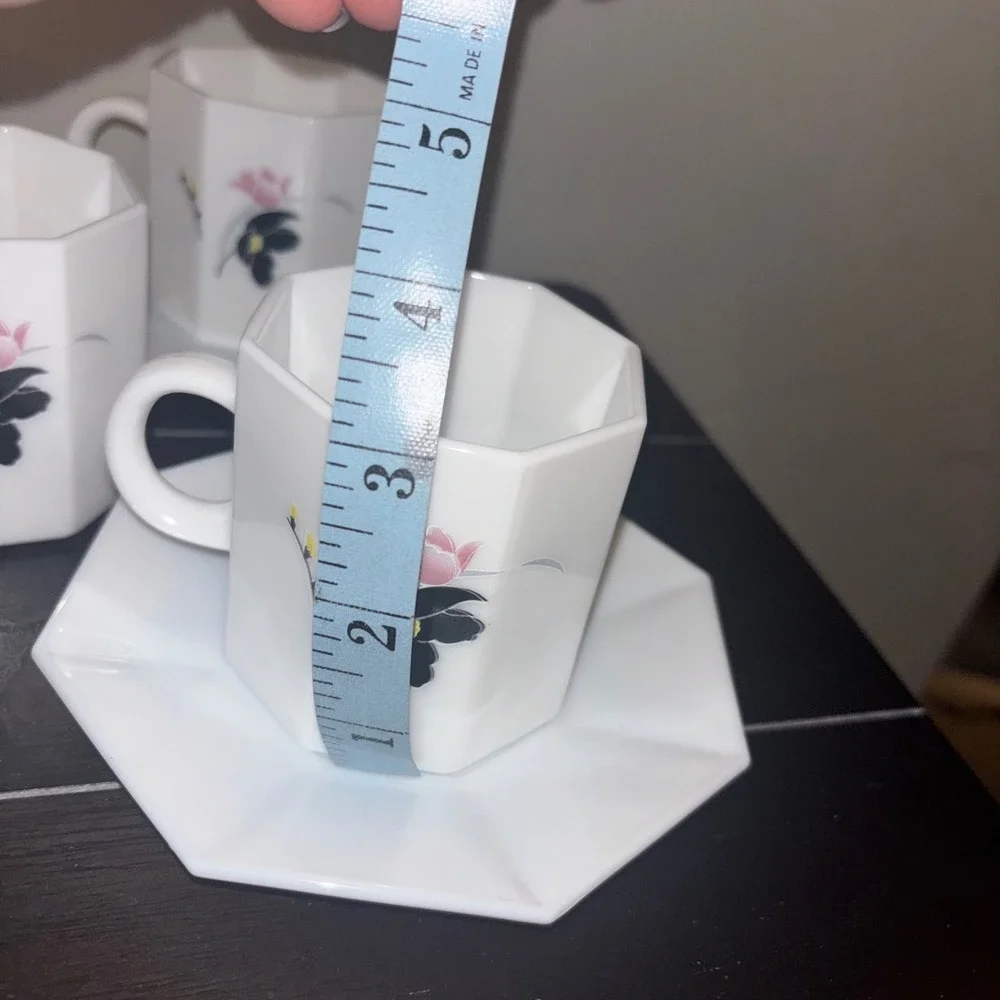 Vintage Arcopal France Octime Anais Cups (7), Saucers (4), and Bowl (1) | 1980's